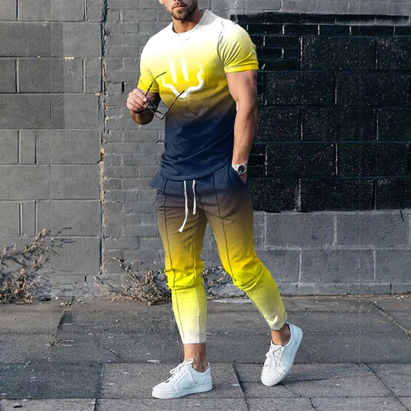 Completi da 2 pezzi di abbigliamento sportivo manica corta Streetwear Fashion t-shirt pantaloni lunghi Set 2023 Set di magliette da uomo tuta stampata in 3D