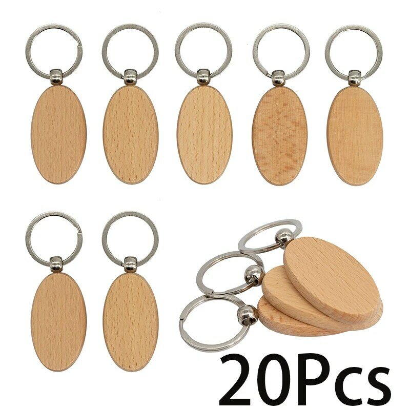 سلسلة مفاتيح خشبية بيضاوية غير مكتملة ، سلسلة مفاتيح فارغة ، علامة مفاتيح خشبية ، هدية ذاتية الصنع ، لوازم حرفية ، 20 *