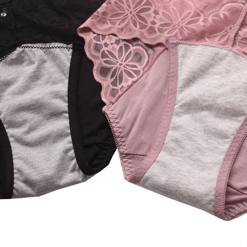 Bragas de encaje de período cómodo para mujer, ropa interior premenstrual a prueba de fugas, cintura media