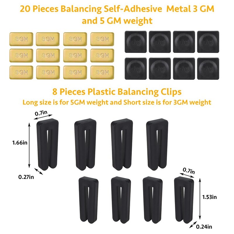 Kit de Balanceamento Lâmina Ventilador de Teto, Incluindo Metal Auto-Adesivo Ouro, 3G Peso, Preto, 5G Peso, 8 Conjuntos