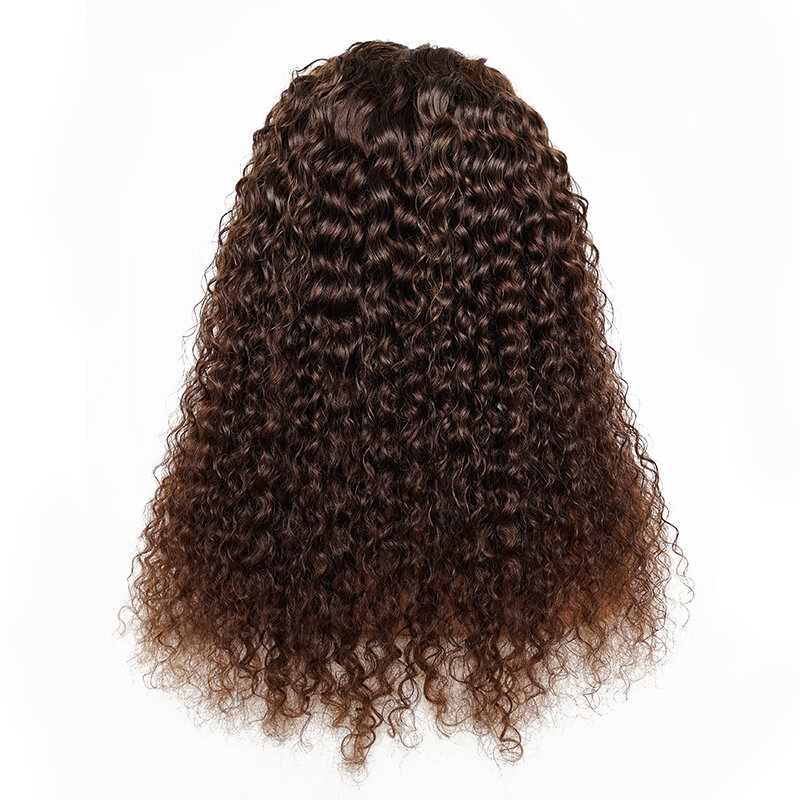 Perruque Lace Front Wig Remy Brésilienne Naturelle, Cheveux caution Bouclés, Brun Chocolat, 13x4, 4x4, 180% de Densité, Pre-Plucked, pour Femme