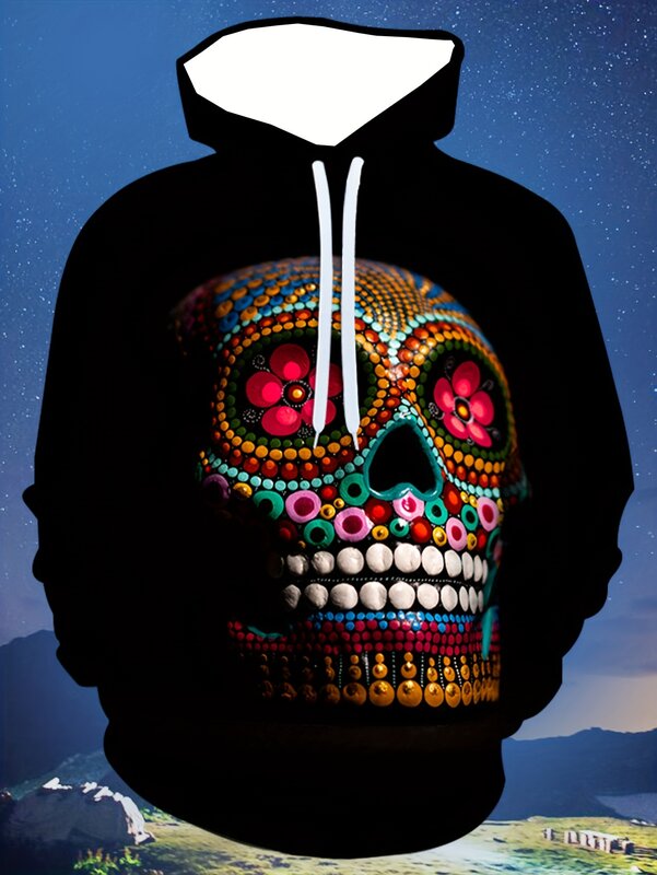 Mexican Skull Graphic Hoodies for Men Vintage 3D Print Goth Horror Hoodie Fashion Streetwear Hooded Sweatshirts Unisex Pullovers