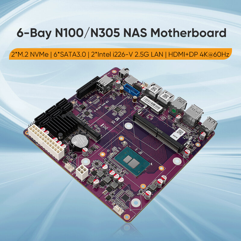 Topton Mini ITX NAS материнская плата 6-Bay i3-N305 N100 1 * PCIEx4 2 * Intel i226-V 2,5G 2 * M.2 NVMe 6 * SATA3.0 1 * DDR5 брандмауэр маршрутизатор
