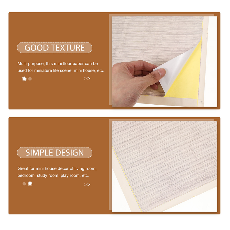 2 Pcs Dollhouse Floor Wallpaper Paper for Furniture Floorboards Flooring