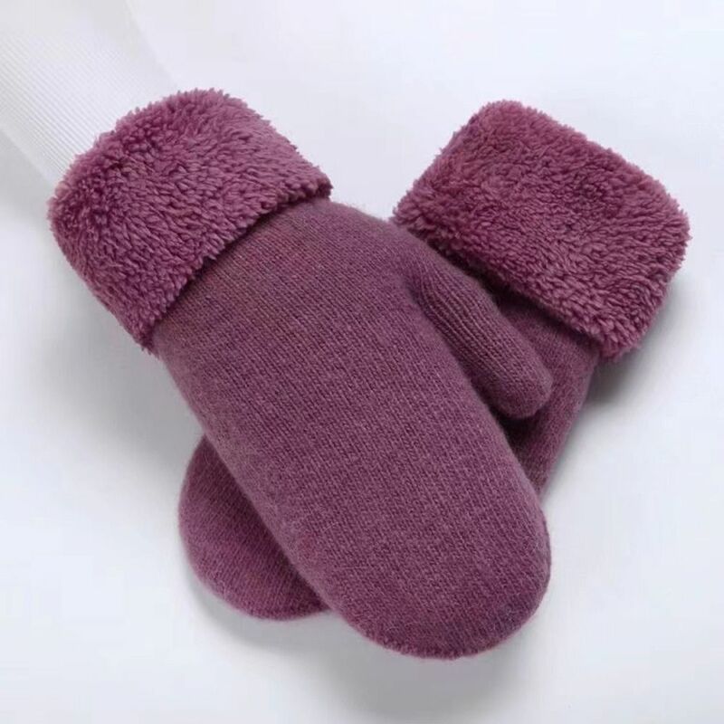 Guantes de lana de Cachemira de dedo completo, manoplas de felpa de doble capa de terciopelo, protección de manos gruesa y cálida, invierno, conducción