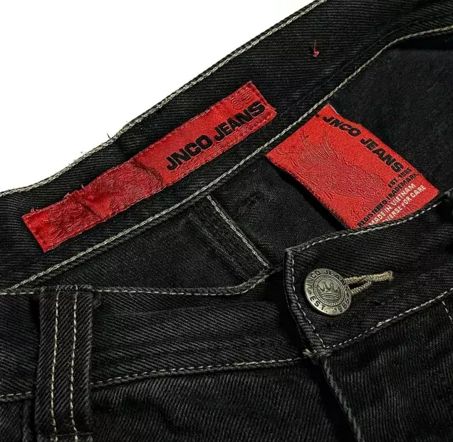 JNCO-Jeans Harajuku com padrão bordado de caveira para homens e mulheres, calças jeans soltas, calças largas, góticas, cintura alta, retrô