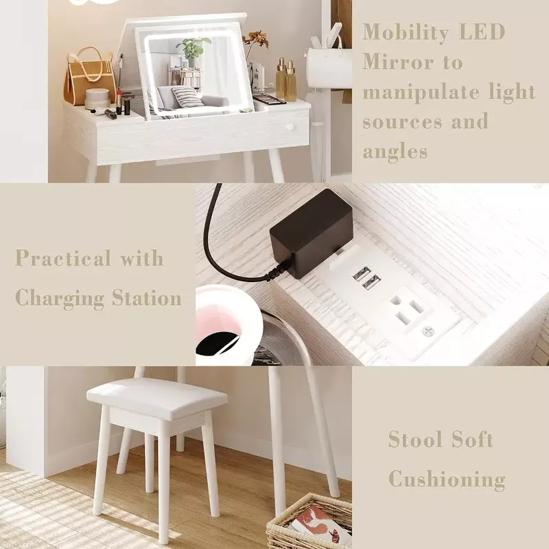 Organizer per il trucco mobili per la casa neri Set da scrivania di lusso con specchio illuminato a LED e presa di corrente per il bagno della camera da letto