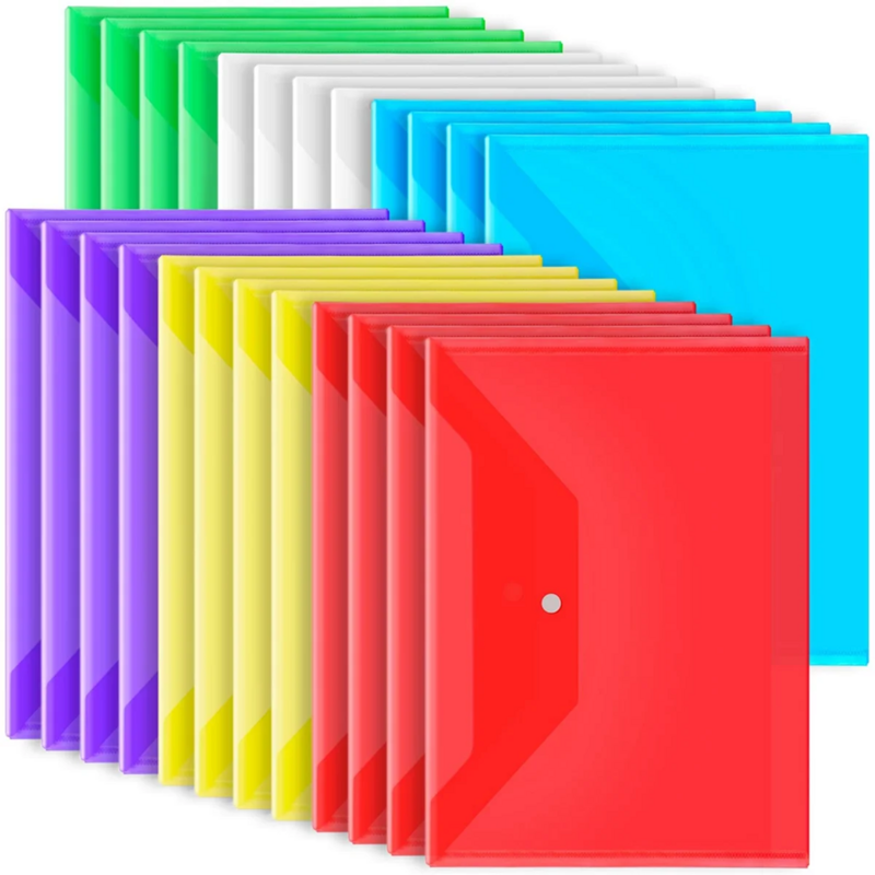 24Pack Plastic Envelopes with Snap Closure, Plastic File Folders for Documents A4 Clear Envelopes Folders,File Bags