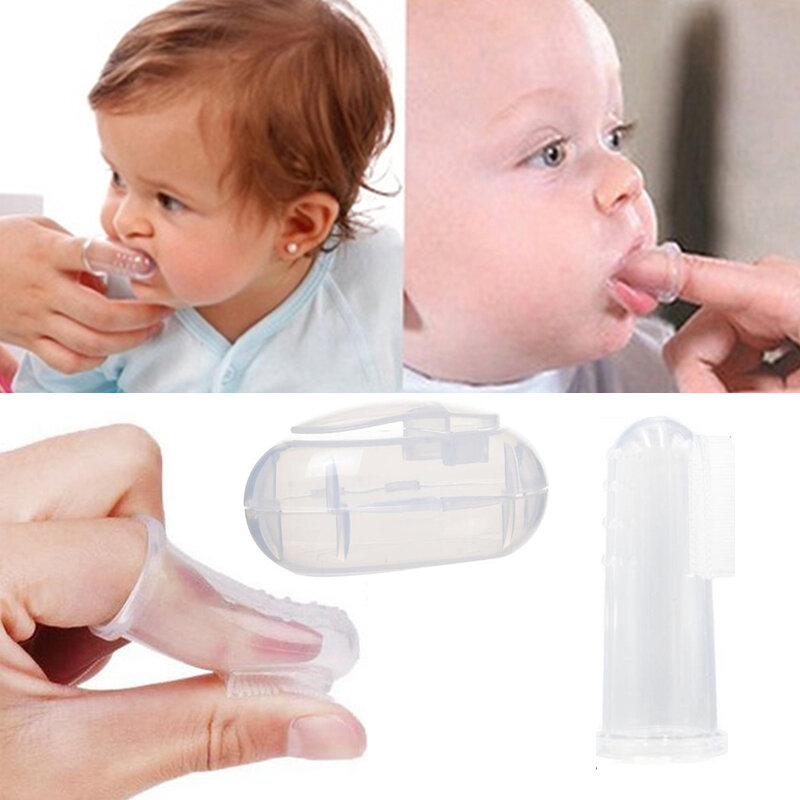 Cepillo de dientes de silicona + caja cepillo de dientes para dedos de bebé cepillo de dientes de silicona suave para limpieza de niños cepillo de dientes de goma cepillo de limpieza para bebés