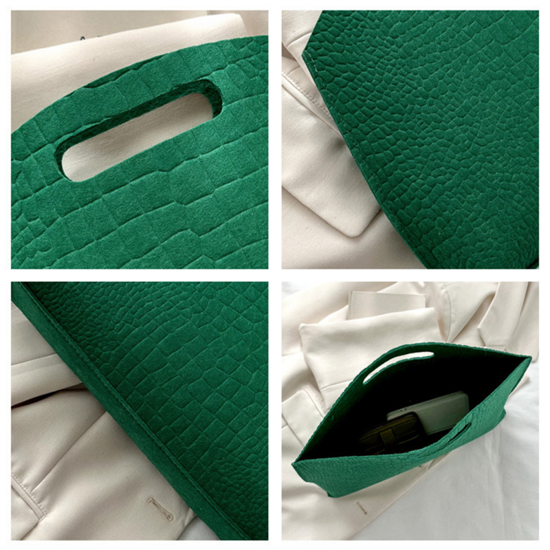 Casual Ladies Clutch Bag 2023 New Minimalism Handheld Envelope Bags Felt Indentation Handbag Solid Color Business Women's Bag