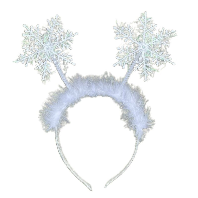 2XPC วงผมขนนก Xmas Snowflake แถบคาดศีรษะคริสต์มาส Glitter Hairband Party อุปกรณ์ตกแต่งสำหรับ Creative Holiday Props