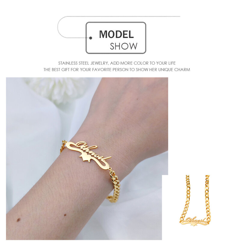 Nome personalizado pulseira personalizado carta pulseiras de aço inoxidável para a amizade família feminino jóias gif