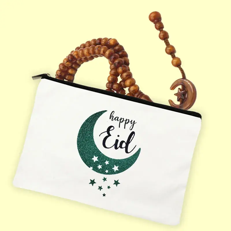 Estuche de cosméticos de viaje para mujer, organizador de artículos de tocador, bolsas de maquillaje femeninas con estampado de Eid feliz, bolsa de almacenamiento de regalos Eid, regalo de Ramadán