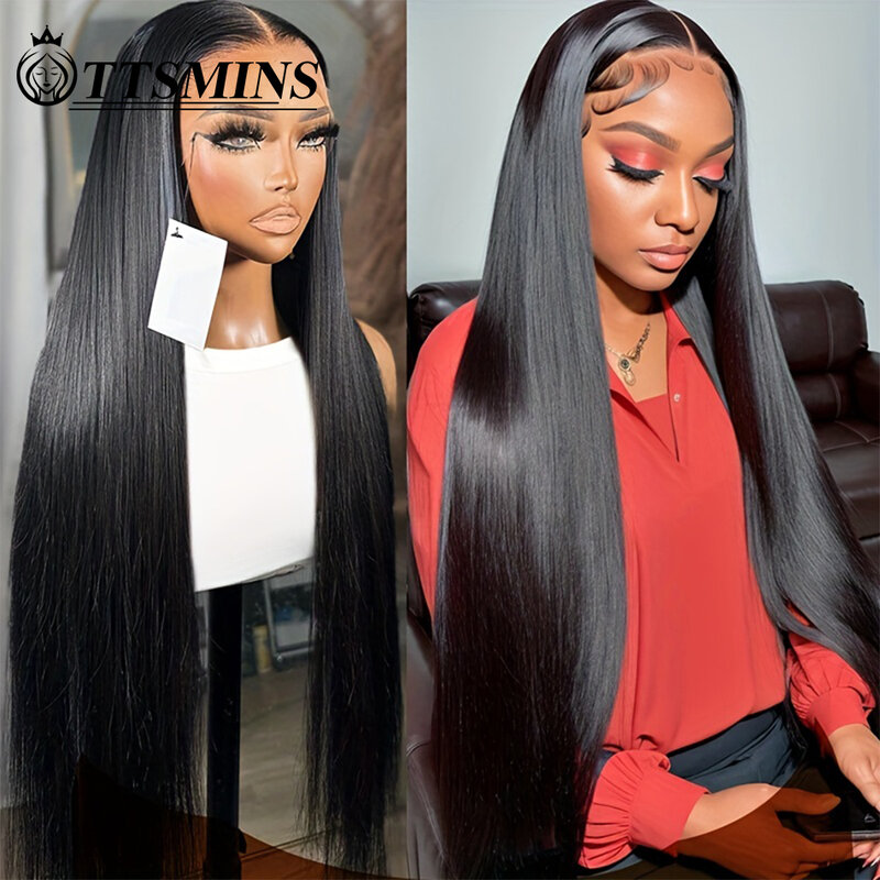Ready To Wear Pre Plucked Hair 180% Natural Black HD Transparent Lace Front Wigs Human Hair For Women Straight Lace Frontal Wigs