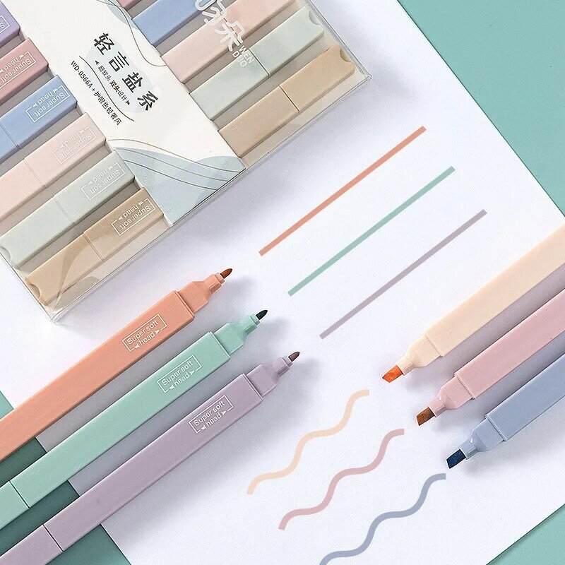 6 pçs pastel marcadores fluorescentes caneta highlighter artigos de papelaria kawaii kawaiii suprimentos marcador canetas marcadores coloridos lápis bonitos