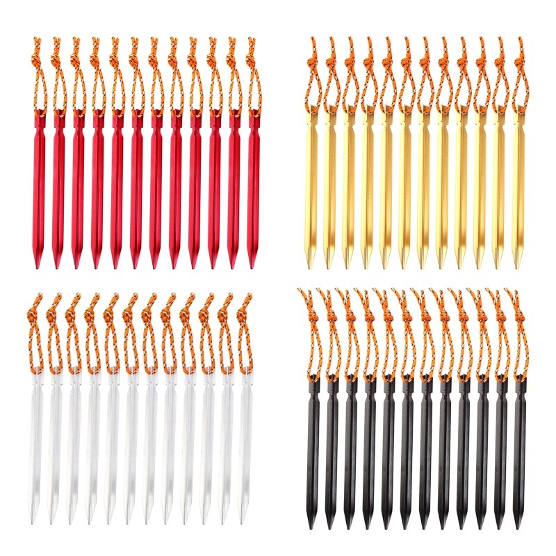 12 Pieces Lightweight Essential Camping Tent Stakes Ultralight High Strength Durable Ground Anchors Tent  Accessories