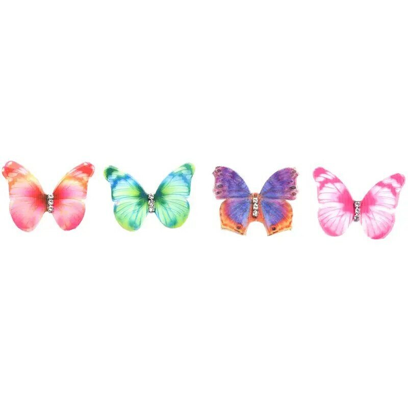 HOT-50Pcs Gradient Color Organza Fabric Butterfly Appliques 38Mm Translucent Chiffon Butterfly for Party Decor, Doll Embellishme