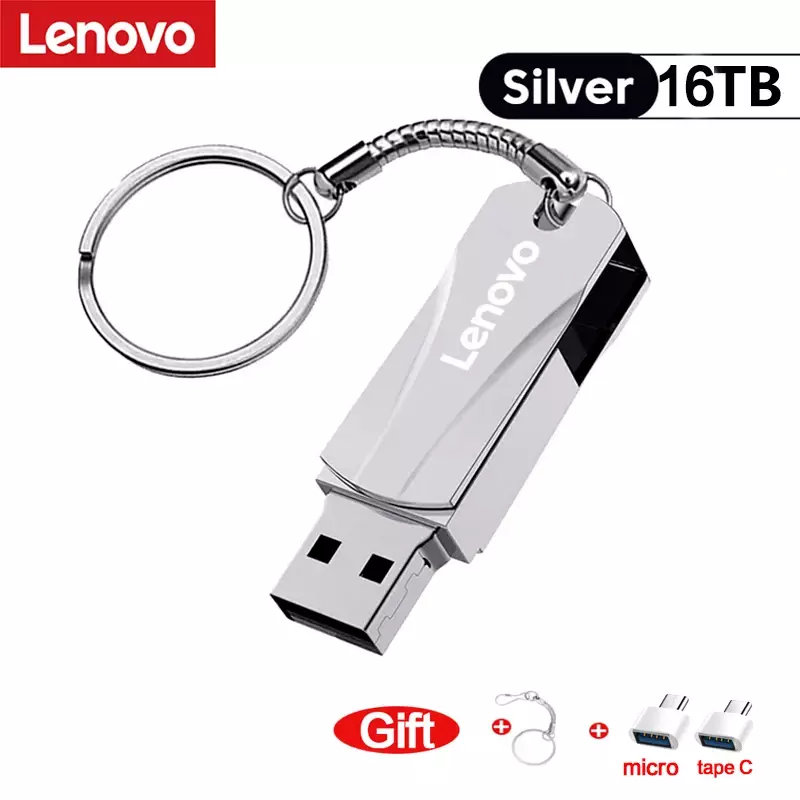 Lenovo 16TB 8TB USB Flash Drivers, adaptor Disk U, penyimpanan memori Flash Stick Flash kecepatan tinggi logam 3.0 Usb 2TB 1TB
