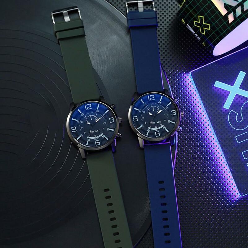 Jam tangan pria ramping, jam tangan pria modis kasual dengan panggilan bulat tali silikon, jam tangan olahraga Digital kuarsa untuk remaja untuk ulang tahun