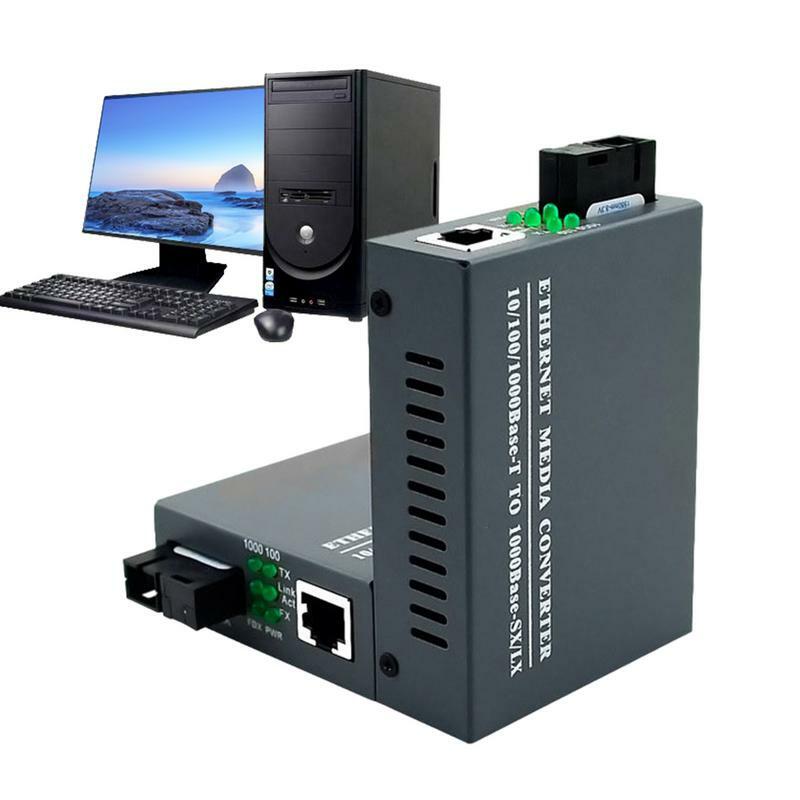 Konverter media Ethernet serat konverter Mode tunggal Gigabit, modul transreceiver LC sensor otomatis Gigabit catu daya eksternal