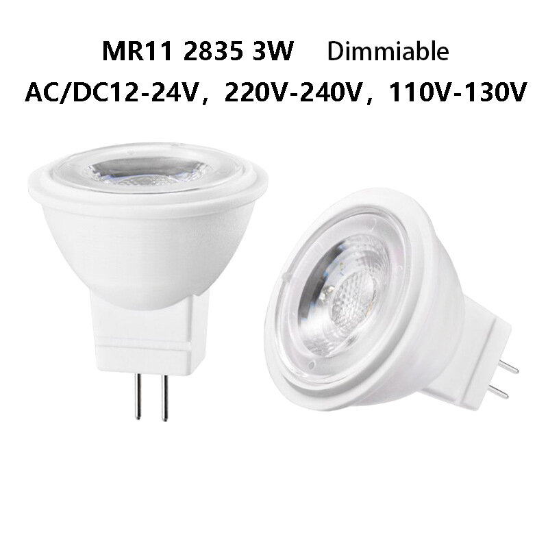 Dimmable MR11 bohlam lampu sorot LED 3W GU4 2835 SMD 110V 220V 12v-24v ganti 30W Halogen dingin hangat lampu putih netral hemat energi