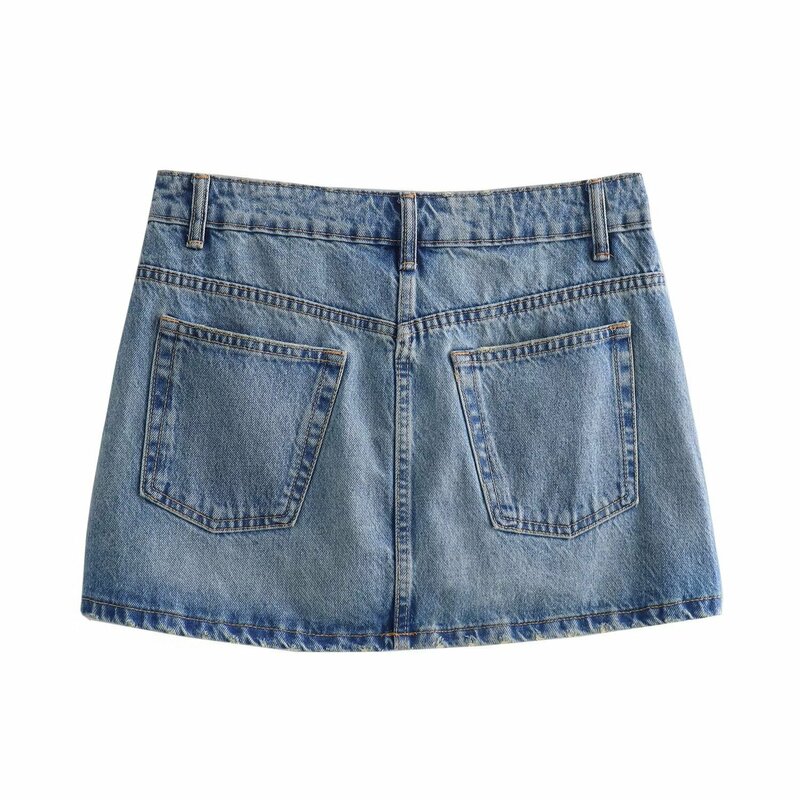Женская Новая повседневная Универсальная джинсовая мини-юбка с диагональной талией и пуговицами