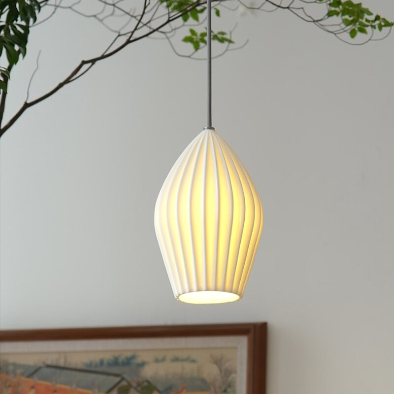 Nordycki biały prążkowany ceramika lampa wisząca restauracja oświetlenie wiszące żyrandol na stół do jadalni gabinet nocny wystrój pokoju