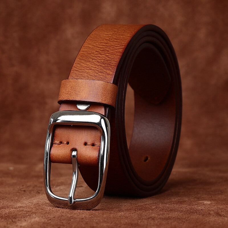 3.3CM Designer Best Quality 100% Upper Genuine Leather Stainless Steel Pin Buckle Belt For Men Business Men Belt Vintage Belt