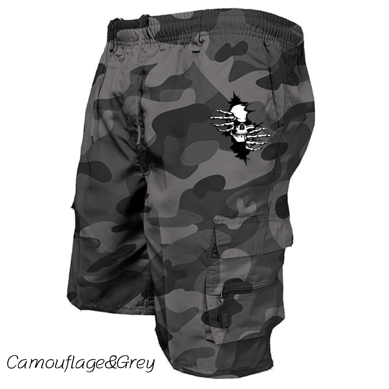 Skull Print Cargo Pants Casual Tactical Shorts Camouflage Men's Summer Fashion Shorts Cargo Hiking Shorts
