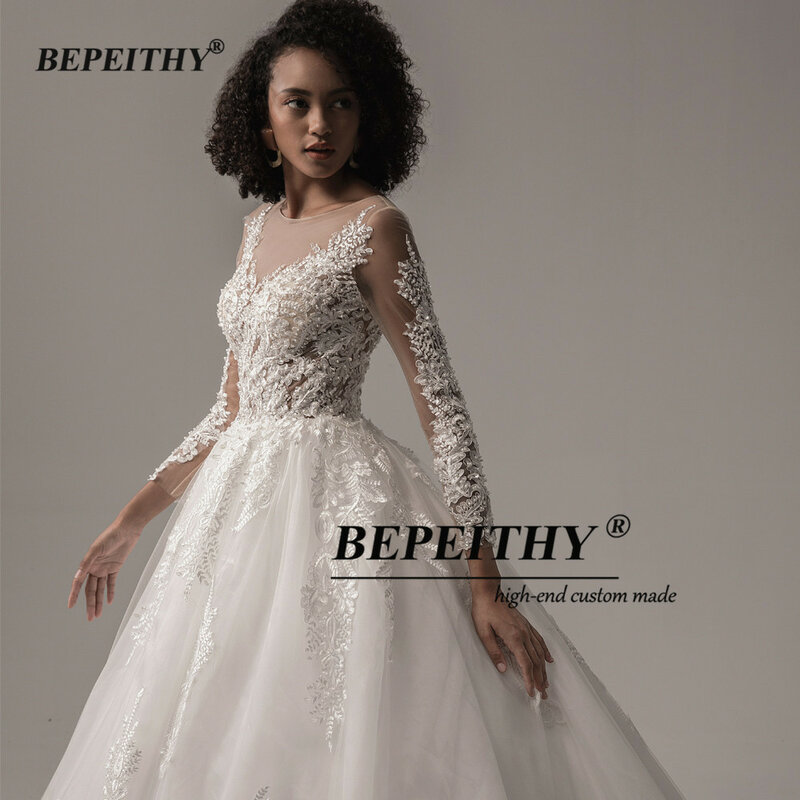 BEPEITHY-Vestidos De Novia De encaje para mujer, Vestidos De novia De manga larga con cuello redondo, Estilo Vintage, primavera 2023
