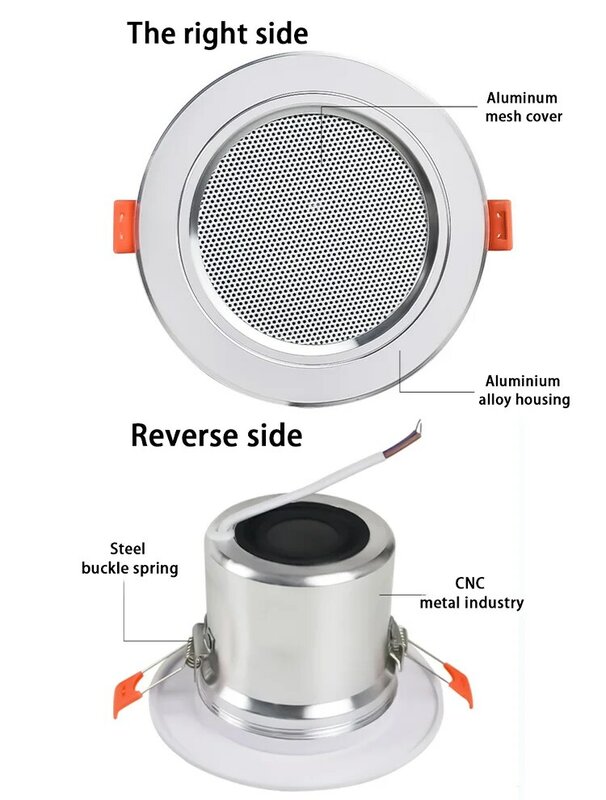 Speaker langit-langit 3 inci 10W, sistem musik latar belakang kamar mandi tahan air aluminium modis kualitas suara bagus