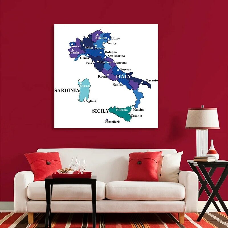 150*150 см политическая карта Италии, винтажная Нетканая Картина на холсте, большой постер, комната, украшение для дома, школьные принадлежности