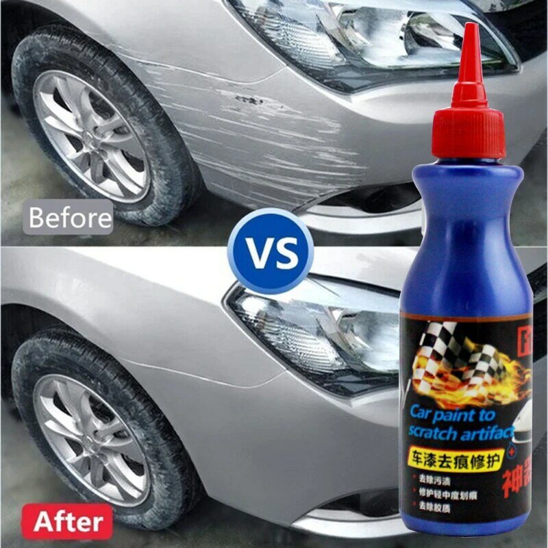 Small blue paint brush for car scratch repair solution for removing stains, scratch repair agent, and scratch free wax