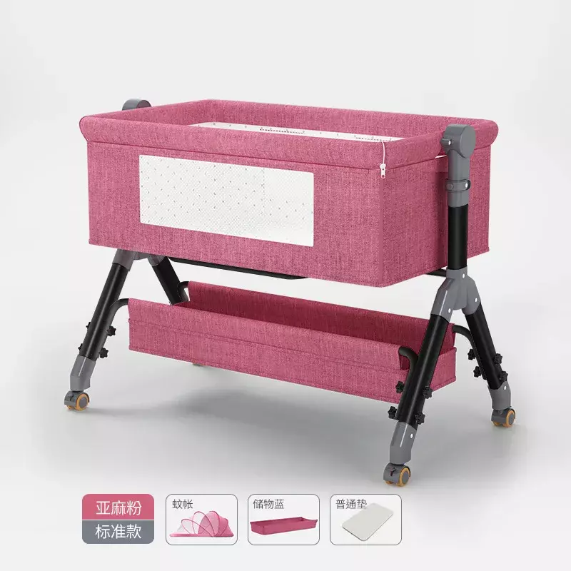 Baby Crib Splicing Bed Movable and Foldable Multifunctional Cradle Bed Newborn Bedside Bed