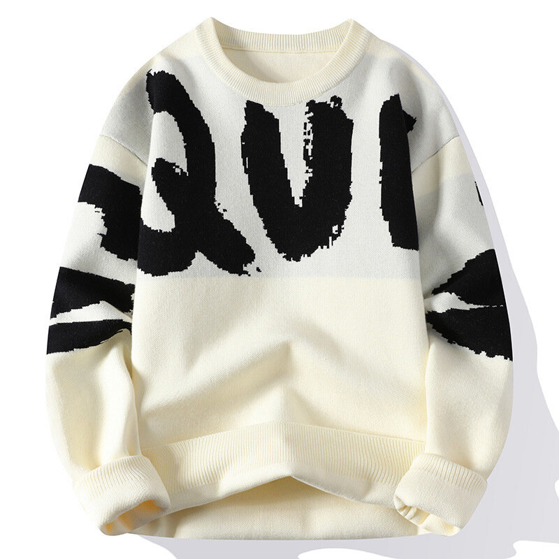 2023 Spring And Autumn New Men's Sweater Fashion Thickened Pullover Sweaters Large Letter Print Trend Long-sleeved Pull Top
