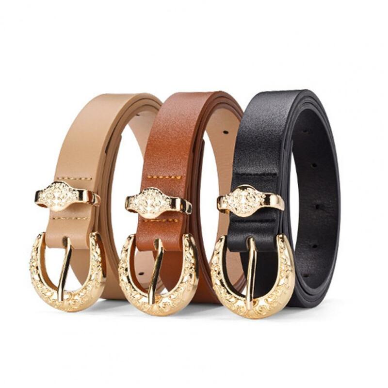 Trendy Women Accessory Stylish Women's Faux Leather Belt with Carved Buckle Adjustable Length Multi Holes Design for Jeans