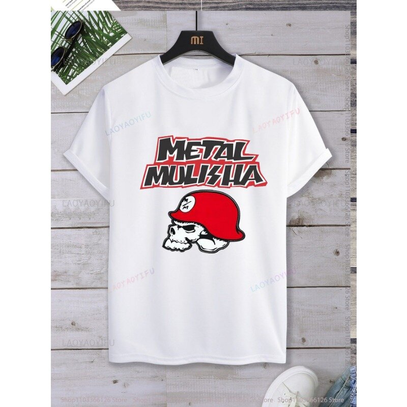 Klasyczny metalowy punk styl koszulka z nadrukiem Top męska koszulka moda uliczna rekreacyjne odzież typu Streetwear z krótkim rękawem z okrągłym dekoltem