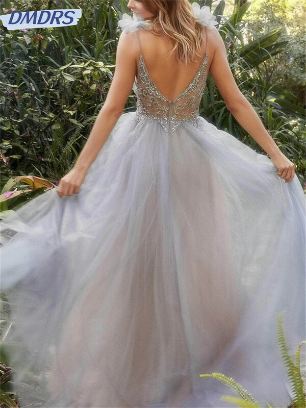 Sexy Spaghetti Straps prom Dress 2024 Luxurious Beaded Evening Dresses Classic A-Line Floor-Length Gown Vestidos De Novia