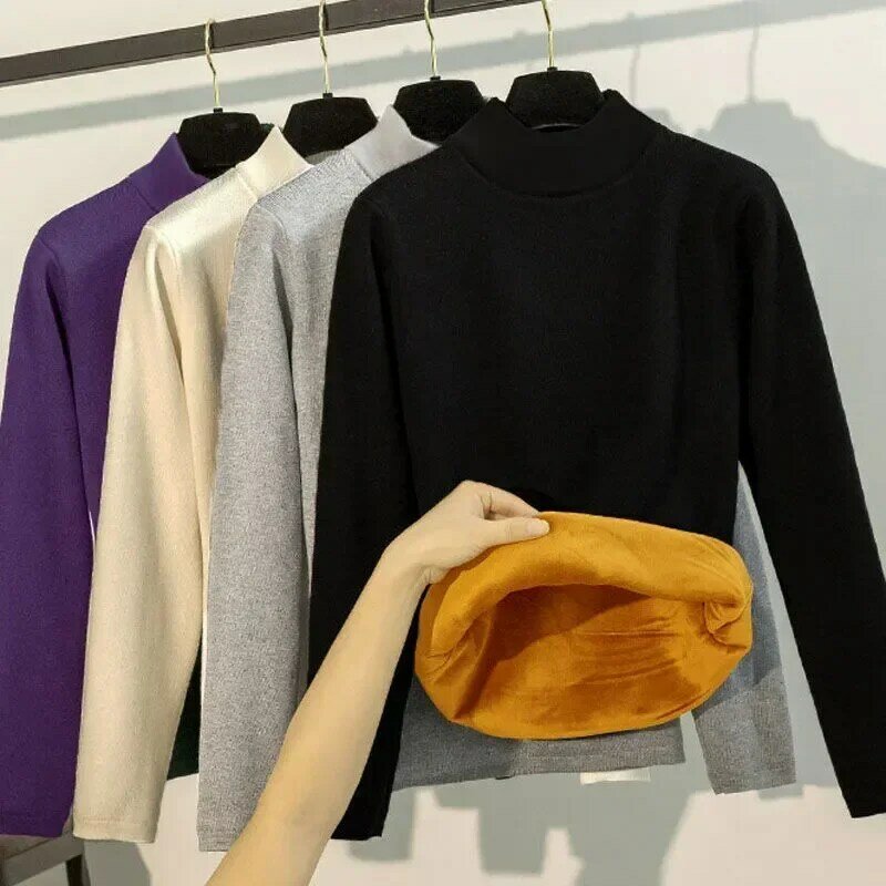 Roupa interior de lã térmica feminina, Top, Camisa espessante, Moda, Inverno