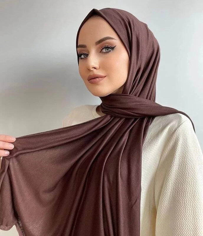 Ramadan Modal Cotton Jersey Hijabs For Woman Long Muslim Scarf Shawl Plain Soft Turban Tie Head Wraps For Women Islamic Clothing