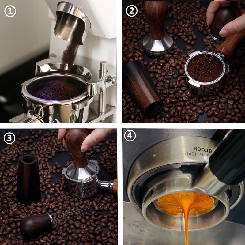Máquina de café de doble oreja de acero inoxidable, filtro sin fondo, portafiltro Universal de madera E61, herramientas de café Espresso, 58MM