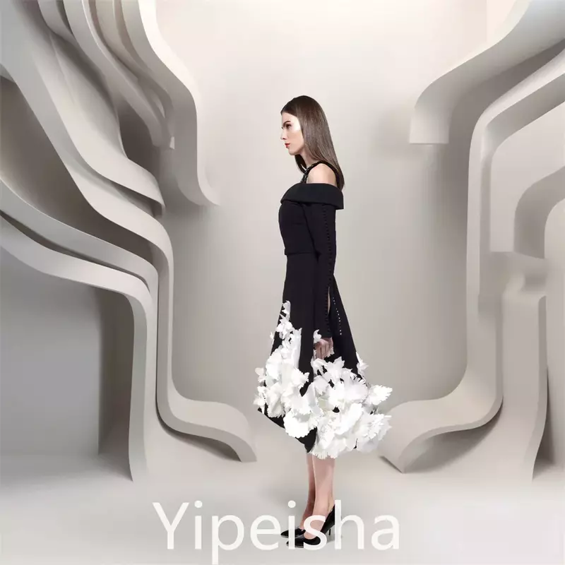 Jersey aplikacja marszczona urodzinowa kwadratowa sukienka z dekoltem na miarę sukienki Midi