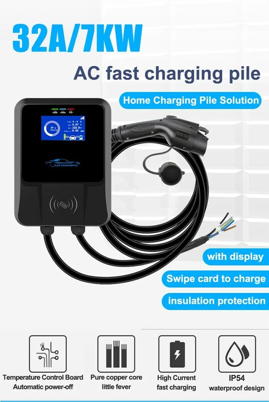 Peocke Wallbox EV Charger Type1 J1772 Socket 32A EVSE Charging Cable Wallmount Home Electric Car Charging Station APP Control