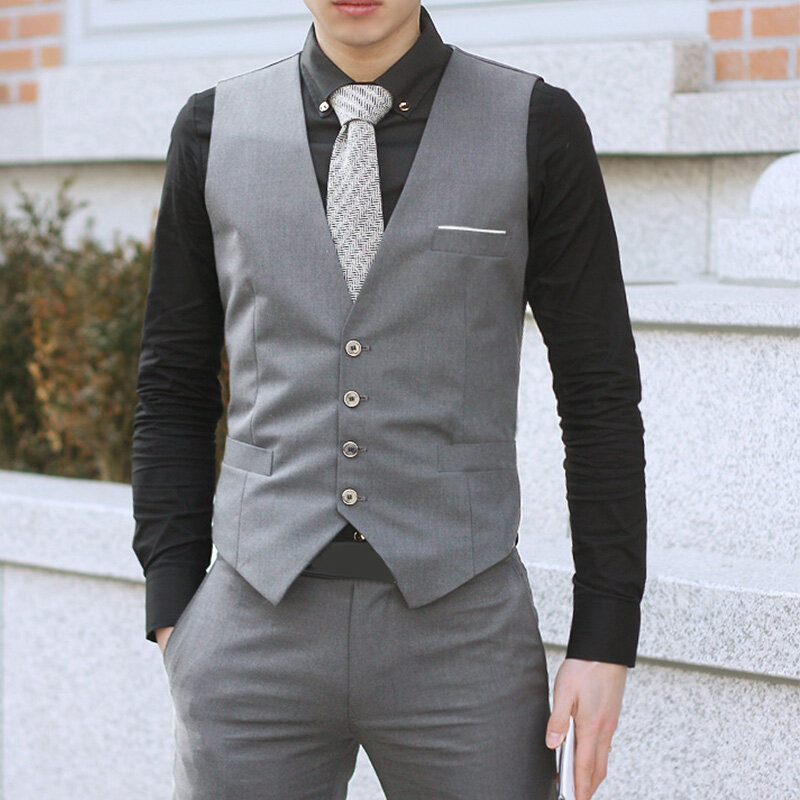 Men's Fashion Single Breasted Suit Vests Skin-friendly Coat Formal Business Exquisite Dress Vest Suit Slim Tuxedo Waistcoat
