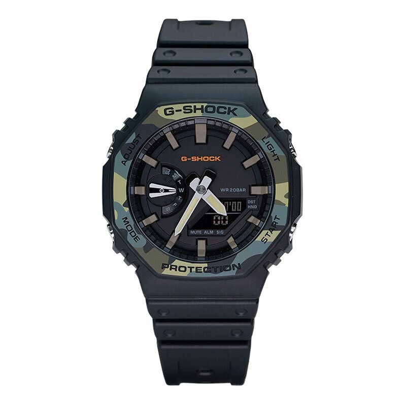 นาฬิกาควอตซ์แฟชั่น GA-2100สำหรับผู้ชาย, นาฬิกาควอทซ์แฟชั่นลำลองอเนกประสงค์หน้าปัดแอลอีดีหน้าปัดแสดงผลคู่แบบสปอร์ตกลางแจ้ง