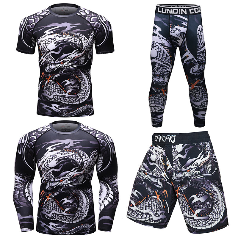 MMA Kleidung Laufen Kompression Set Haut ausschlag Schutz Männer Bjj Jiu Mma T-Shirt Shorts Anzug No Gi Muay Thai Gym Sportswear