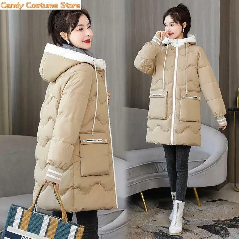 Zimowe ocieplana kurtka damskie płaszcze ciepłe grube parki z kapturem bawełniane kurtki koreańskie luźne damska odzież wierzchnia