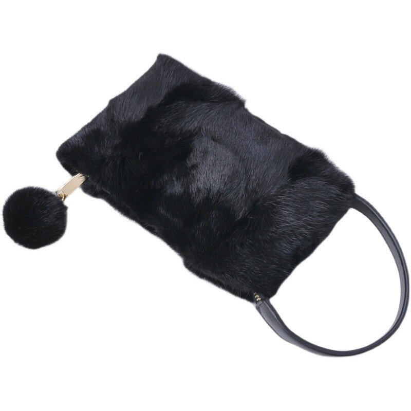 Women's High Quality Fur Mobile Phone Bag High Quality Mink Fur Mini Tote Fall/Winter Casual Hairball Decorated Mobile Phone Bag