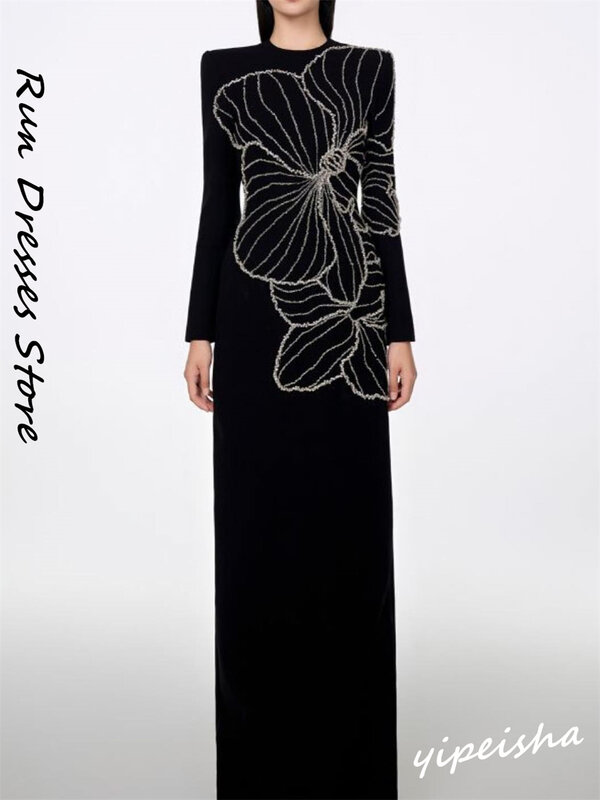 Gaun Prom malam Arab Saudi Jersey manik-manik ulang tahun A-line kerah tinggi Bespoke gaun acara gaun Midi