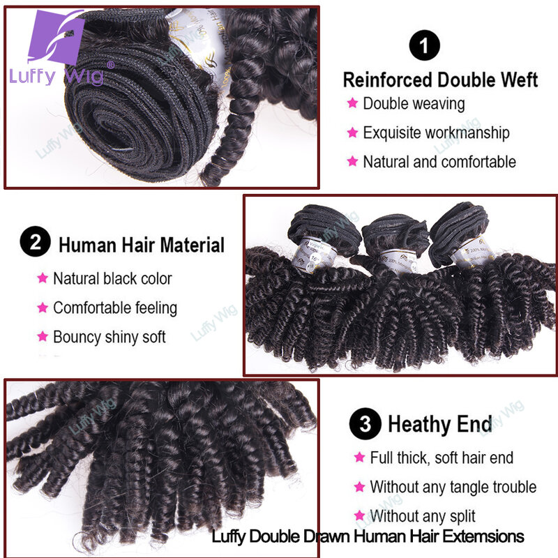 Funmi-Bundles de cheveux humains Remy pour femmes noires, Double Foster Curl, Rebondissant, Bouclé, Trame, Brésilien, Extensions de cheveux humains, Luffy